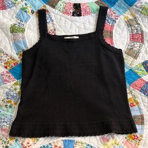LOFT Black Knit Scallop-Trim Tank Top NWT